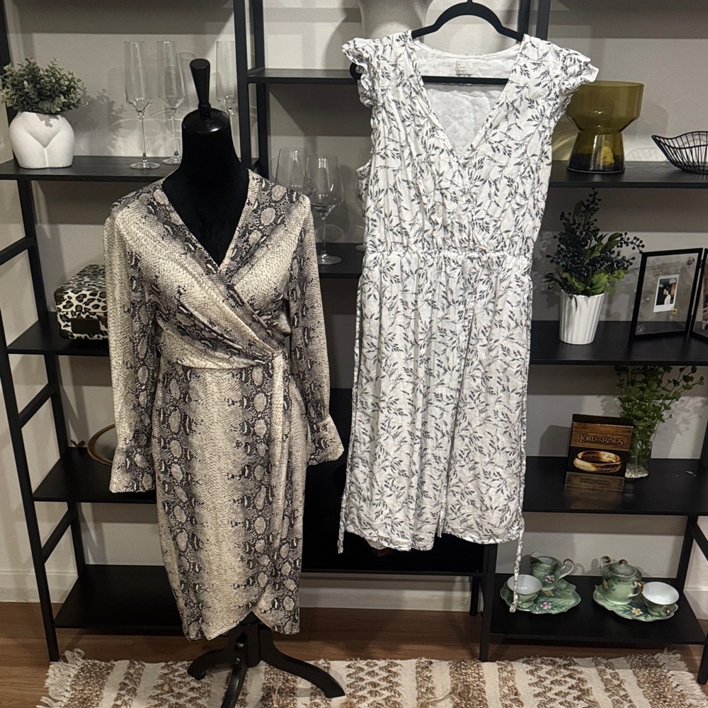 Elegant Snake Print Wrap Dress and Floral Summer Dress